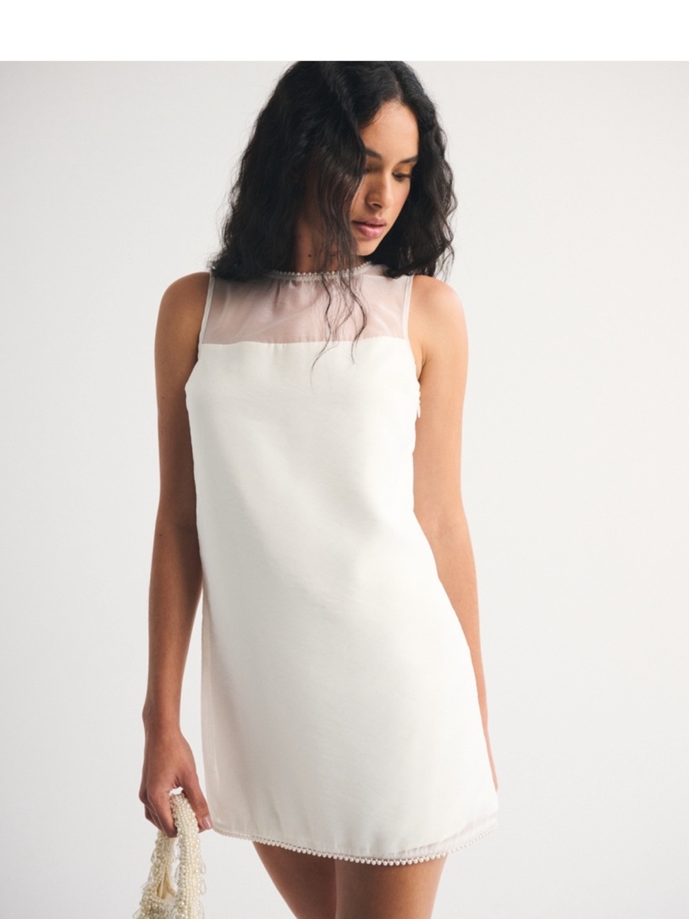 Abercrombie & Fitch Sheer Yoke Sleeveless Mini Dress Bow Back Pearl sz Small NWT